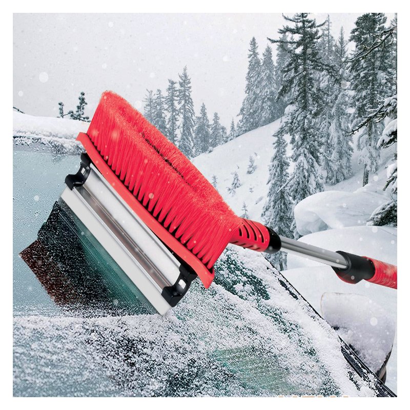 IWH telescopische ijskrabber met sneeuwschuiver, 5-in-1 systeem, zwart/rood, 86-107 cm